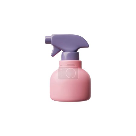 3D icon of a bottle with a barber spray bottle in pastel pink and purple tones. An illustration of a spray for salon decoration, a professional hair product. on a white background.