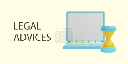 Illustration for Legal services concept with a minimalist laptop and hourglass. Vector illustration for time-sensitive legal assistance, online consulting or law-related websites. - Royalty Free Image