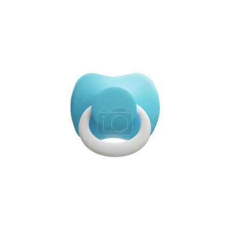 Soft blue and white 3D vector illustration of a babys pacifier with a round handle.