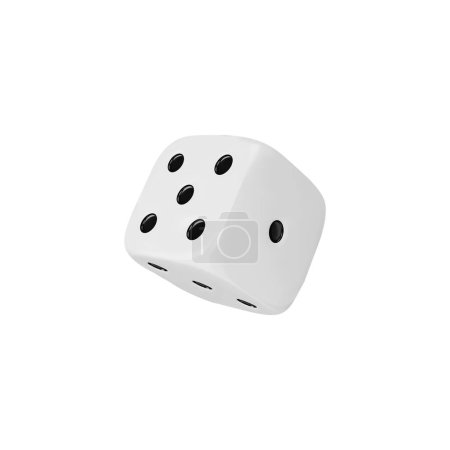 Classic white 3D dice with black dots representing numbers. Simple vector illustration for games, probability, and chance concepts.