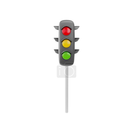 Traffic lights with red, yellow, green lights on. Simplified vector illustration for road safety and regulations.