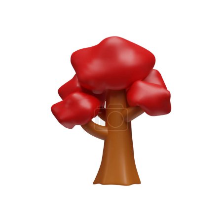 Árbol con follaje rojo 3D ilustración vectorial realista. Render bosque de roble o de tilo en la temporada de otoño. Flora juego activo, naturaleza volumen diseño elemento plastilina textura aislada en blanco