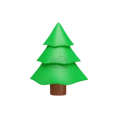 Fir tree 3D realistic vector illustration. Render green spruce forest plant. Flora game asset, nature volume design element plasticine texture isolated on white background