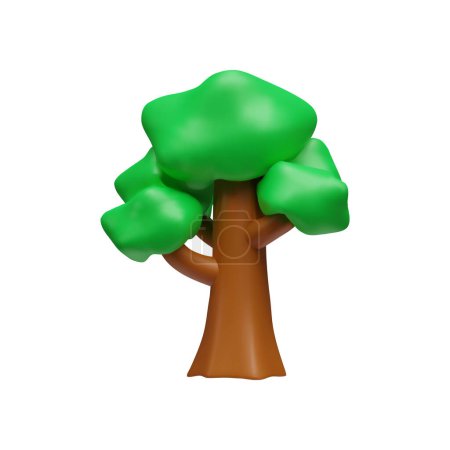 Green tree 3D realistic vector illustration. Render oak or linden forest plant. Flora game asset, nature volume design element plasticine texture isolated on white background