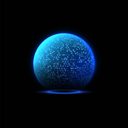 Ein einziges strahlend blaues, lichtdurchflutetes digitales Kugelschild, ideal für die Darstellung futuristischer Sicherheit in einer Vektorillustration.