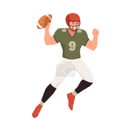 College football. Dynamic vector action of a player throwing a ball. A flat illustration of an athlete in a playing pose, perfect for a sports theme. Isolated background.