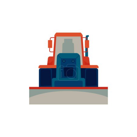 Cartoon roter Bulldozer Traktor. Landmaschinen für den Anbau. Nutzfahrzeug-Zugmaschine, Schwerlader mit Schaufel. Landwirtschaft und Landwirtschaft, Konstruktionsvektordarstellung isoliert auf weiß