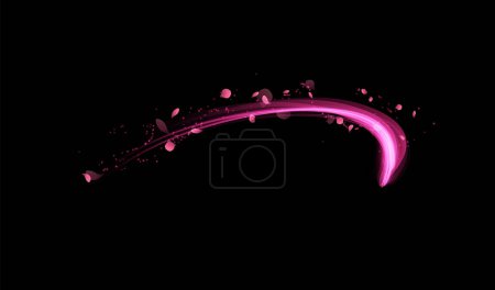 Ilustración de Efecto mágico del resplandor de neón rosa sobre un fondo negro. Ilustración vectorial de líneas de vórtice giratorias, pétalos brillantes y partículas brillantes en una rotación fascinante. - Imagen libre de derechos