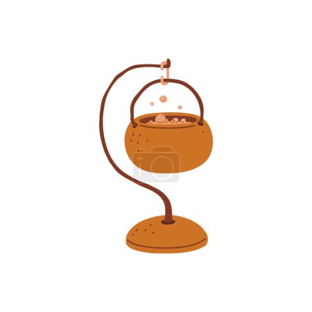 A bubbling cauldron on a stand, captured in a playful vector illustration, great for Halloween and magical themes.
