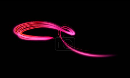 Magischer rosa Neon-Vektor-Wirbel. Ein intensives Leuchten simuliert Geschwindigkeit oder einen leichten Wirbelwind auf einem isolierten schwarzen Hintergrund. Ideal für Gaming-Projekte.