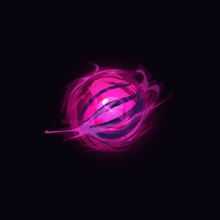 Vektor-Illustration, die eine rosa magische Kugel zeigt, die Energieströme aussendet. Magisch leuchtende Kugel ideal für ein Fantasy-Element im Spieldesign, isoliert auf schwarzem Hintergrund.