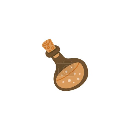Vector glass bottle with a stopper and magical bubbling liquid on a white background. An illustration for game interfaces, icons, or themes of witchcraft and alchemy.