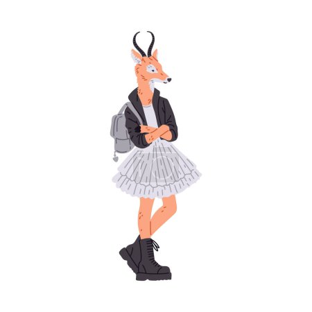 Una gacela atrevida luciendo una falda plisada y una chaqueta de bombardero. Ilustración vectorial de un animal de moda que exuda confianza y estilo.