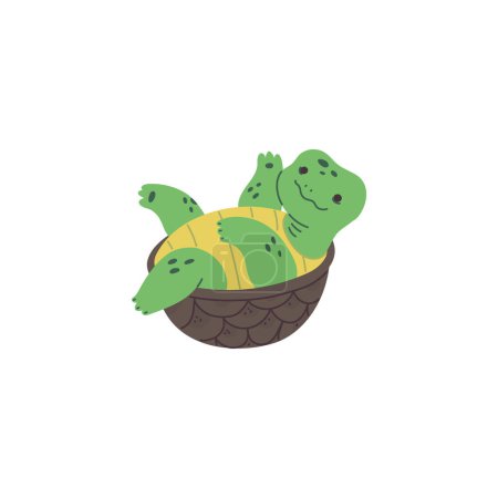 Fascinating childrens vector design of a cheerful green turtle on its back with a side view. A whimsical isolated flat illustration, perfect for childrens themes.