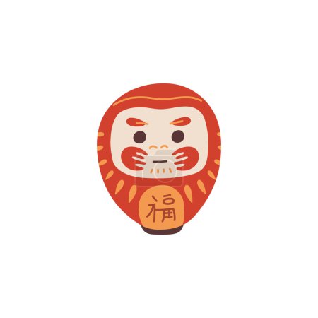 Maneki Neko, Vektorillustration mit einer Daruma-Puppe. Die japanische Figur ist ein Symbol für Glück und Reichtum. Asiatisches Maskottchen. Vektorflache Illustration auf isoliertem Hintergrund.