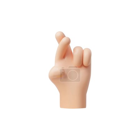 Zwei Daumen drücken Geste 3D-Vektor-Symbol. Karikatur-Emoji mit Handfläche. Viel Glück oder Handzeichen der Lüge. Aberglaube. Arm mit Mittel- und Zeigefinger isoliert auf weiß gedrückt