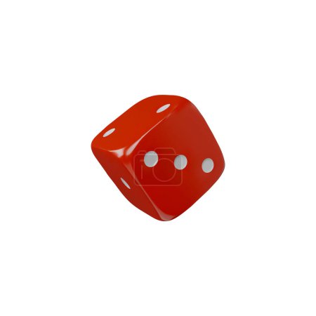 Game dice falling realistic 3d vector icon. Red cube with white dots render illustration isolated on white. Gambling games design, casino and betting, craps and poker, tabletop or board games
