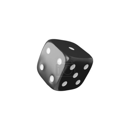 Realistic game dice falling 3d vector illustration. Black cube with white dots isolated. Gambling games design, casino and betting, craps and poker, tabletop or board games. Fortune symbol