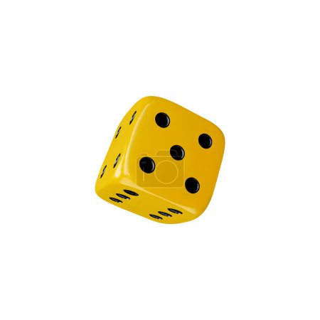 Illustration for Realistic game dice falling 3d vector illustration. Yellow round edges cube with black dots. Fortune symbol isolated on white. Gambling games design, casino, craps and poker, tabletop or board games - Royalty Free Image