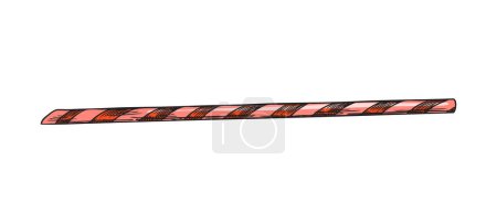 Vector illustration of a hand drawn cocktail straw. Red striped plastic stick for cocktails and smoothies on an isolated background. Drinking straw graphic design element.