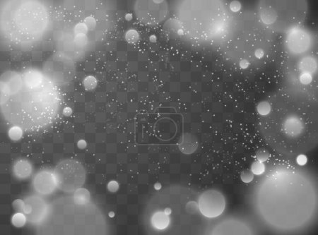 Weihnachtszauber. Vektorillustration eines runden Rahmens mit weißen Lichtern und glänzenden Staubpartikeln. Abstrakter Hintergrund mit Bokeh-Effekt. Lichteffekt auf isoliertem Hintergrund.