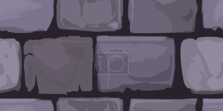 Illustration for Stone wall in cartoon style. Vector illustration with seamless gray granite cobblestone texture, perfect for a rugged vintage wall in a gaming UI design. - Royalty Free Image