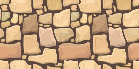 Illustration for Stone wall. Vector image of brown granite cobblestone texture for vintage wall layouts. Illustration of a stone wall in a cartoon style, suitable for a gaming user interface background. - Royalty Free Image