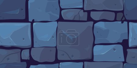 Illustration for Seamless stone wall pattern for game interface. Vector illustration of a blue granite cobblestone texture designed for a vintage, powerful wall layout in a cartoon style. - Royalty Free Image