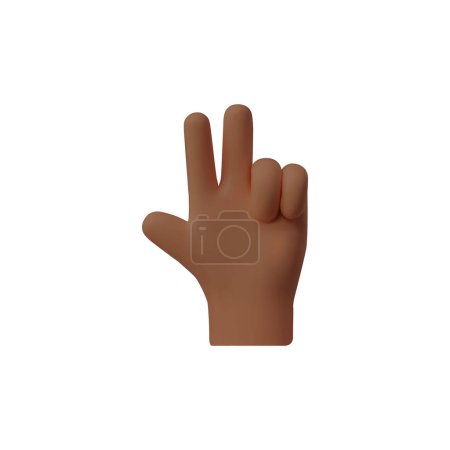 3D vector illustration of a hand displaying the number three with fingers, perfect for numeric representations.