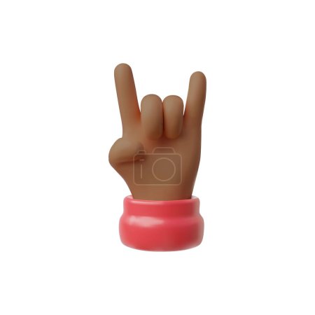 3D-Handgeste mit roter Manschette im Cartoon-Stil im Vektorformat, die das ikonische Felssymbol darstellt. Ideal als isoliertes Emoticon für Web- und mobile Schnittstellen.