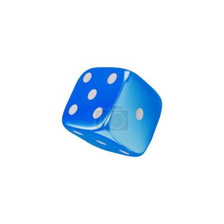 Illustration for 3D dice. Vector blue hexagonal cube with dots, ideal for casino, gambling and table games. An important isolated element of a three-dimensional dice in game design. - Royalty Free Image