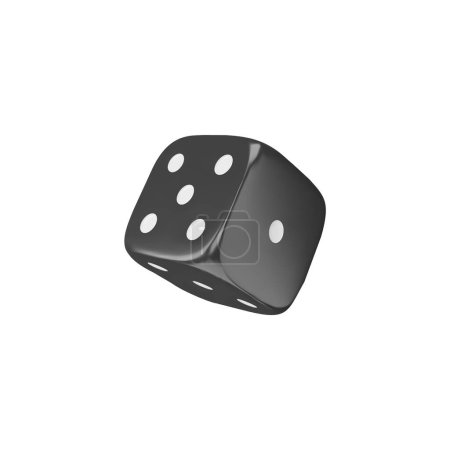 Realistic game dice falling 3d vector. Black cube with white dots render isolated. Gambling games design, casino and betting, craps and poker, tabletop or board games. Fortune symbol