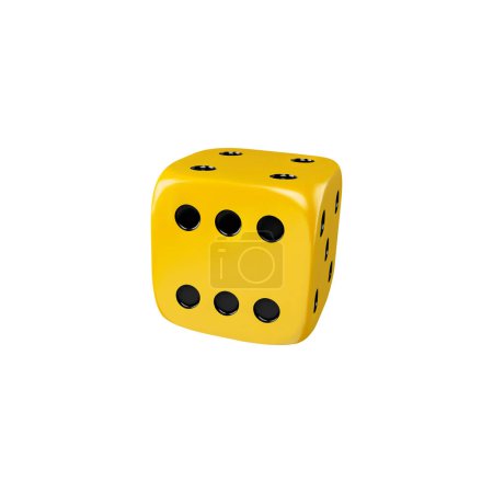 Illustration for A single yellow 3D dice icon with black dots positioned in a three-quarter view, rendered as a bright vector illustration for various gaming concepts. - Royalty Free Image