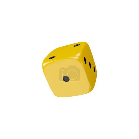 Illustration for A vibrant yellow 3D dice icon captured from a dynamic angle, featuring black dots, perfect as a vector illustration for luck and gaming designs. - Royalty Free Image