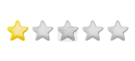 Un gradiente de estrellas de un amarillo brillante a un gris sutil, este conjunto de iconos de estrellas 3D se alinea perfectamente para una ilustración vectorial de conceptos de clasificación o progresión..