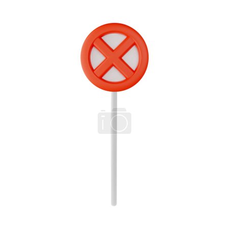Une icône rouge audacieuse en 3D sans panneau de stationnement avec une croix blanche, monté sur un poteau, conçu comme une illustration vectorielle pour les visuels de régulation de la circulation claire.
