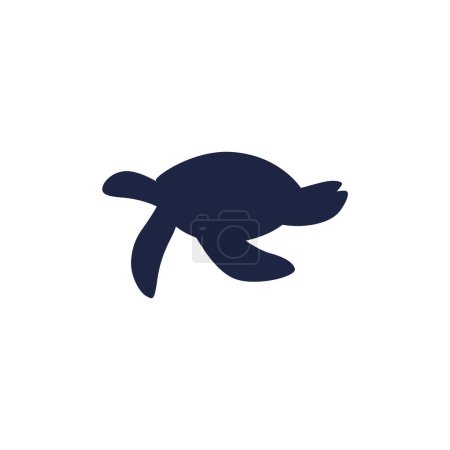 Meeresschildkröte. Vektorschwarze Umrisszeichnung einer Meeresschildkröte von der Seite, ideal für Abzeichen und Logos mit Tiermotiven. Meereslebewesen und Tierdesign im Skizzenstil.