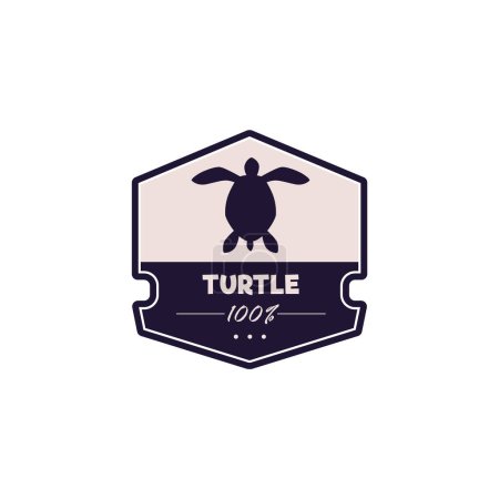 Meeresschildkröten-Logo in dunkler Farbe. Illustration, die ein vektorflaches Symbol mit einer Meeresschildkröte und Platz für Text darstellt, ideal für thematische Ikonographie auf isolierter Basis.