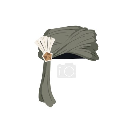 Vektorillustration eines orientalischen Turbans mit einer Brosche, die kulturelle Merkmale widerspiegelt. Traditionelles Kopfbedeckungsdesign ideal für Bildungs- oder Modegrafiken.