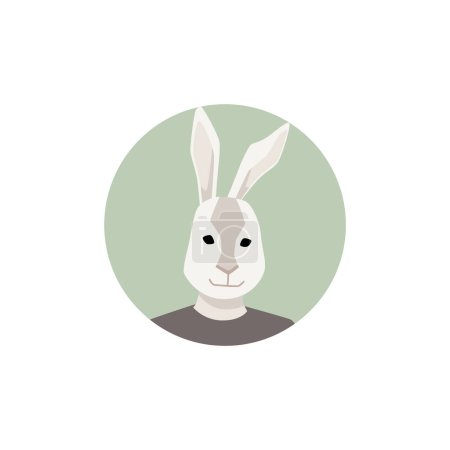 Portrait de lapin serein. Illustration vectorielle d'un lapin anthropomorphe calme et composé, au comportement doux, sur fond doux.