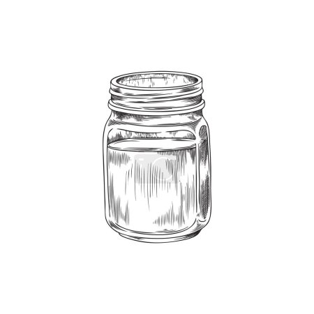 Classic mason jar vector illustration, drawn in a sketched style, ideal for representing drinks and vintage-themed graphics.