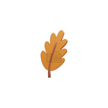 A 3D vector image of a realistic oak leaf in orange and yellow tones, a natural dry leaf on a white background, embodies the essence of the autumn season