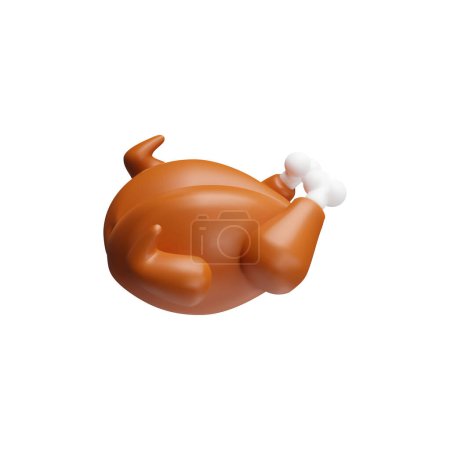 Gebratenes Huhn 3D Stil Cartoon-Ikone. Thanksgiving Truthahn oder Weihnachtsbraten Hühnchen rendern Vektor Illustration. Leckeres Grillgeflügel Urlaubsessen isoliert auf weißem Hintergrund