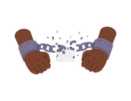 Illustration of two hands breaking a chain, symbolizing release and empowerment. Minimalist vector design with a focus on overcoming obstacles.