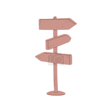Wooden direction signpost with three arrows. Simple navigation vector illustration.