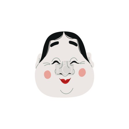 Ilustración vectorial simplista de una máscara de teatro Kabuki estilizada con una expresión neutra, con maquillaje icónico.
