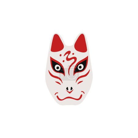 Ilustración vectorial de una máscara Kabuki, ideal para eventos teatrales o como icono. Diseño tradicional japonés de máscara de demonio animal, ideal como pegatina, sobre un fondo aislado.