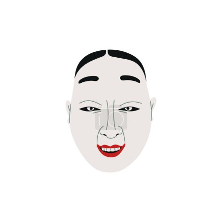 Japanese Kabuki theater mask vector illustration. Authentic art colored picture theatrical face makeup paint. Asian mythology culture symbol icon. Antique Japan masquerade actor face