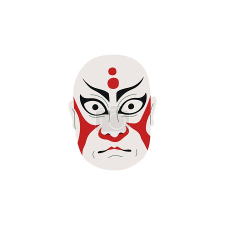 Dramática ilustración vectorial de una máscara tradicional de Kabuki con detalles rojos y negros intensos