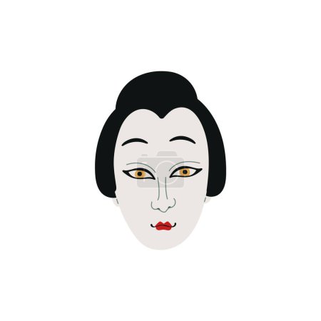Elegantly simple vector illustration of a Kabuki female character mask with distinctive makeup